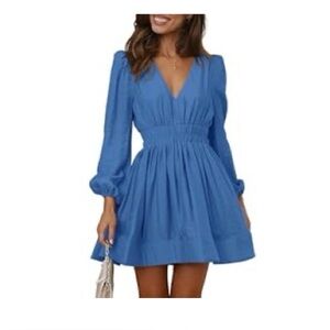 Women's Blue Long Sleeve Dress